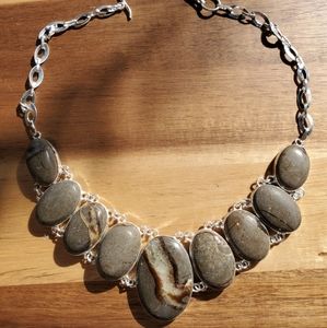 New Huge Septarian (Dragon Stone) Silver Statement Necklace.